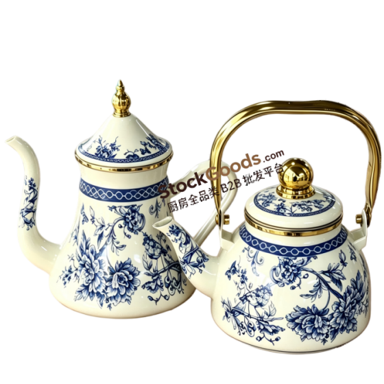 1.2L Premium Middle East Style Enamel Coffee Kettle with Golden Fittings